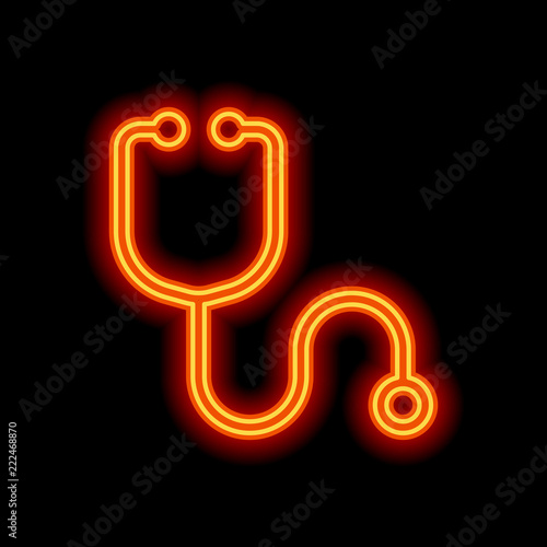 Simple stethoscope icon. Linear, thin outline. Orange neon style