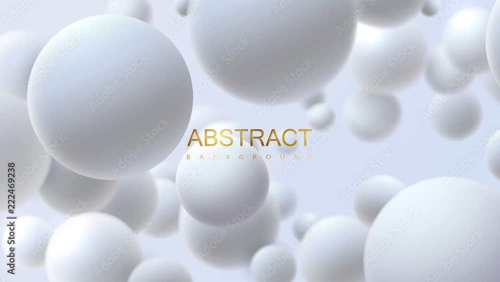 Snowy white balls. Vector abstract illustration. Realistic 3d background with organic spheres. Trendy cover or banner design template - obrazy, fototapety, plakaty 
