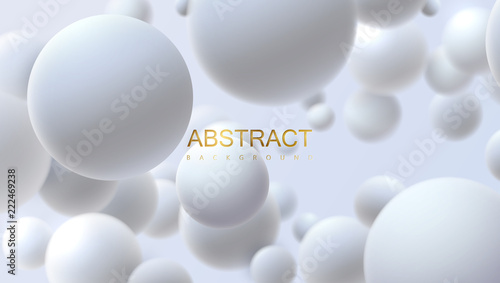 Snowy white balls. Vector abstract illustration. Realistic 3d background with organic spheres. Trendy cover or banner design template