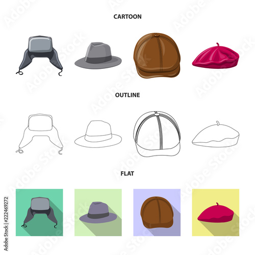 Vector design of headwear and cap symbol. Set of headwear and accessory vector icon for stock.