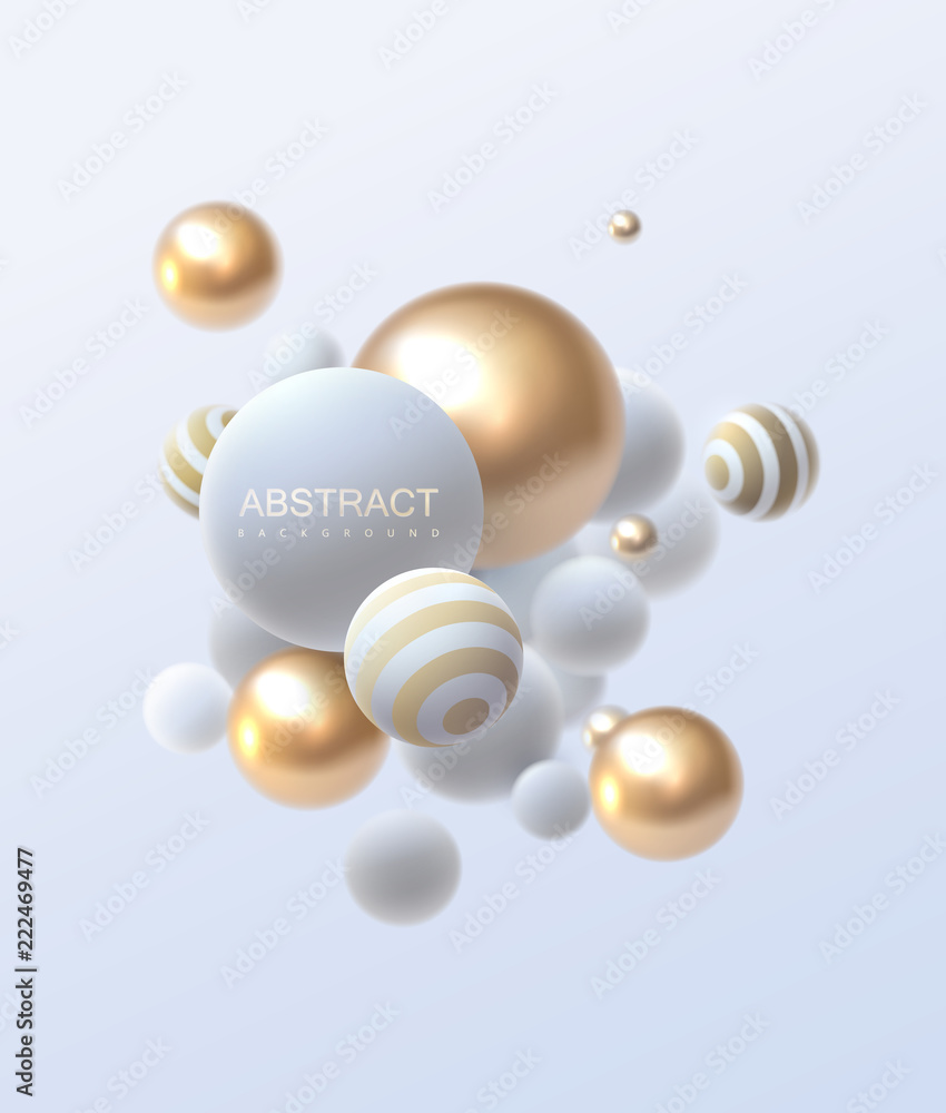 Fototapeta Abstrakcjonistyczne białe i złote płynące kule. Fototapeta 3D