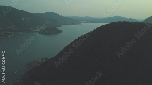 Aerial Footage of Lake Iseo to Monte Isola, Italy, Lombardy - 