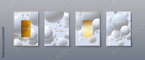 Abstract advertising posters design. Modern club party invitation. Vector illustration with 3d white spheres. Trendy minimalist cover templates