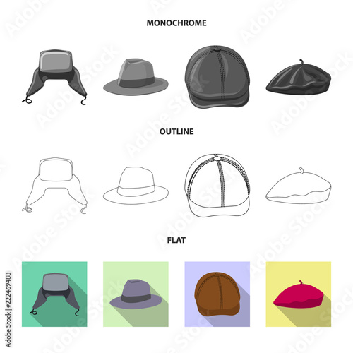 Isolated object of headwear and cap sign. Collection of headwear and accessory stock vector illustration.