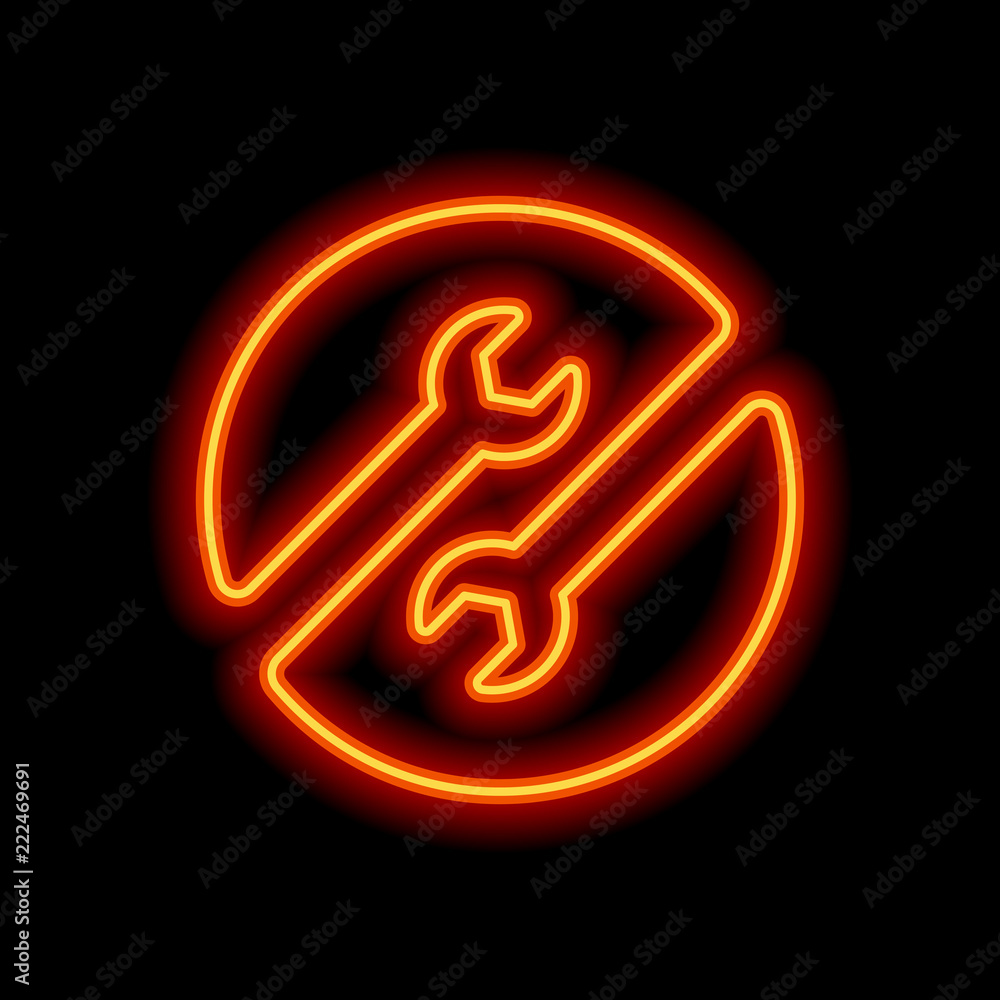 Repair service, couple of wrench in circle. Orange neon style on Repair service, couple of wrench in circle. Orange neon style on