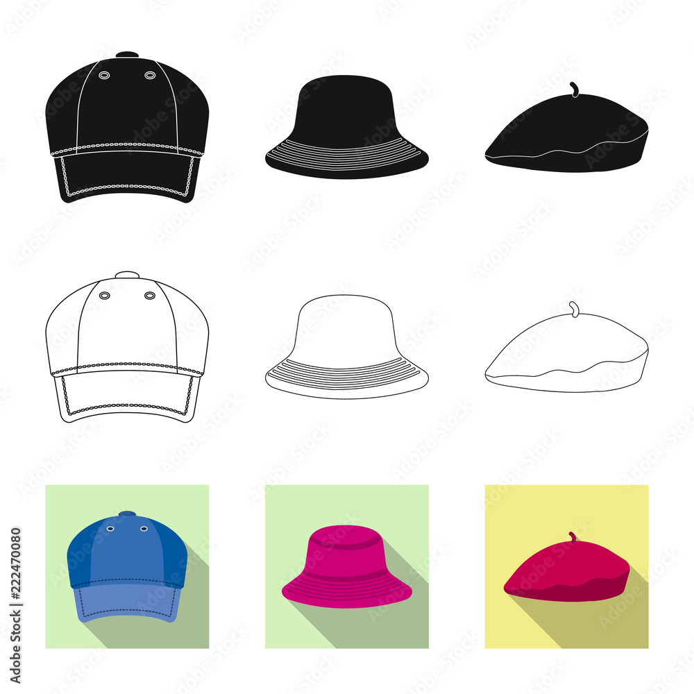 Isolated object of headwear and cap logo. Set of headwear and accessory stock vector illustration. Isolated object of headwear and cap logo. Set of headwear and accessory stock vector illustration.