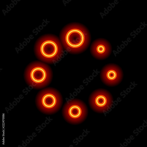 Simple loading symbol. Orange neon style on black background. Li