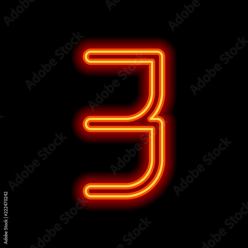 Number 3, numeral, three. Orange neon style on black background.