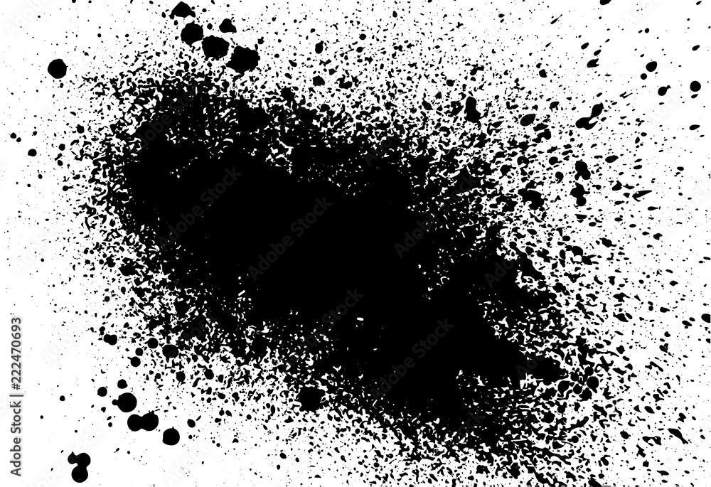 Black paint, ink splash, brushes ink droplets, blots. Black ink splatter background, isolated on white. Vector illustration.