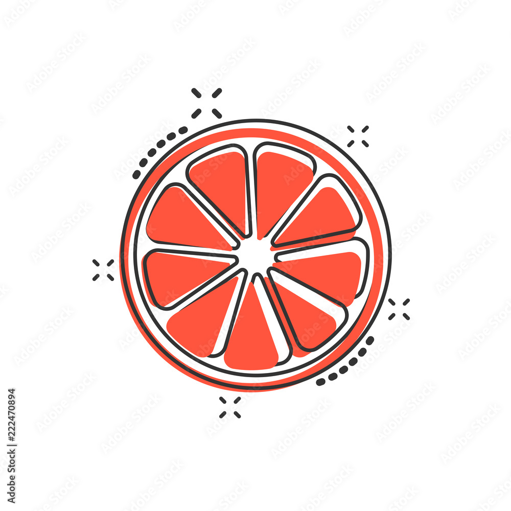 Vector cartoon orange fruit icon in comic style. Orange citrus concept illustration pictogram. Tropical food business splash effect concept. Vector cartoon orange fruit icon in comic style. Orange citrus concept illustration pictogram. Tropical food business splash effect concept.