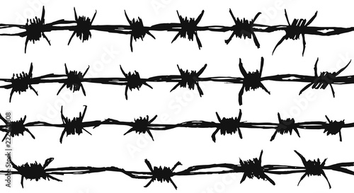 Silhouette of the barbed wire. Barbed wire hand drawn. Fence made of wire with spikes. Vector illustration.