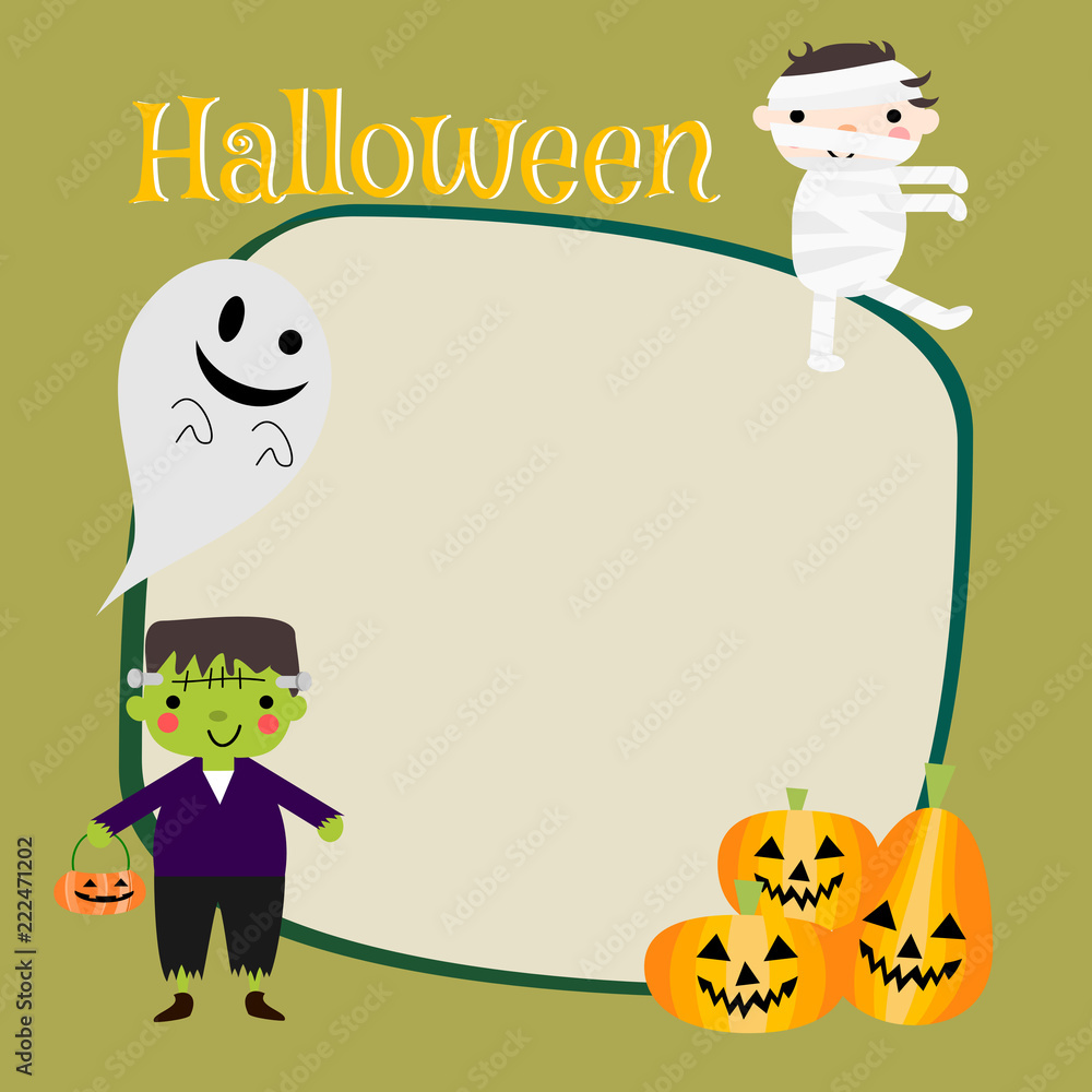 Cute Halloween costumes for kid background. Halloween greeting card or  invitation. Stock Vector | Adobe Stock