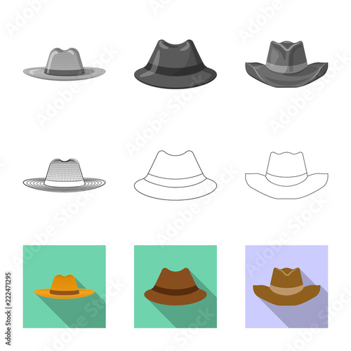 Isolated object of headwear and cap icon. Collection of headwear and accessory stock symbol for web.