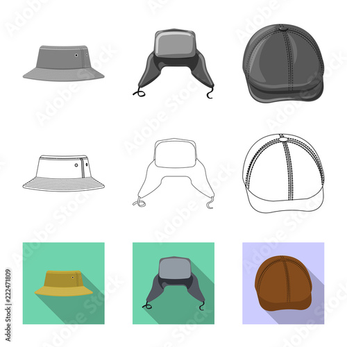 Vector design of headwear and cap logo. Set of headwear and accessory vector icon for stock.
