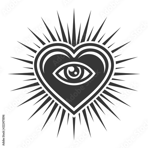 Eye Inside Heart Sign. Masonic Icon on White Background. Vector
