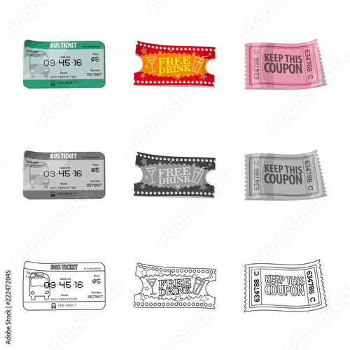 Vector illustration of ticket and admission sign. Collection of ticket and event stock vector illustration.
