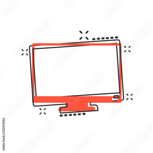Vector cartoon computer monitor icon in comic style. Television concept illustration pictogram. Tv display business splash effect concept.