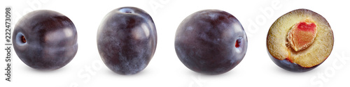 purple plums, isolated on a white background with a shadow.