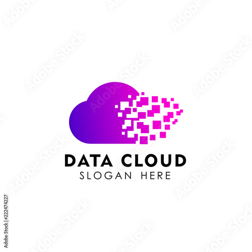 pixel cloud logo design template. data server cloud logo vector icon