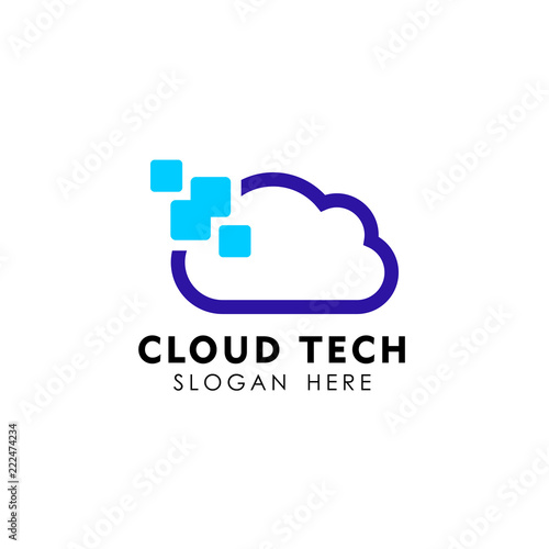 pixel cloud logo design template. data server cloud logo vector icon