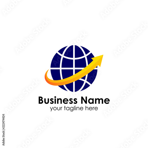 World finance business logo template. globe with arrow vector logo