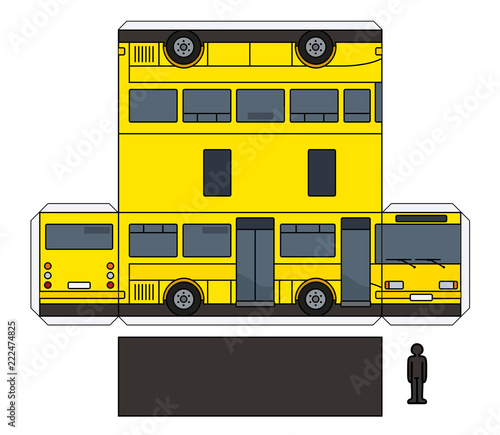 The simple paper model of a yellow small bus