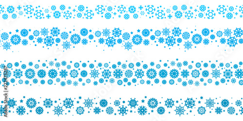 Blue Snowflake Vector Seamless Borders or Lines Isolated