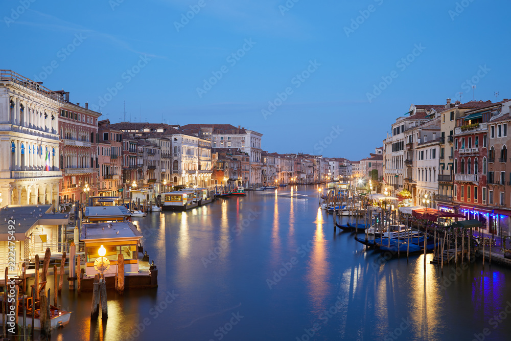 Grand Canal in Venice, nobody in the evening, clear blue sky in summer in Italy
