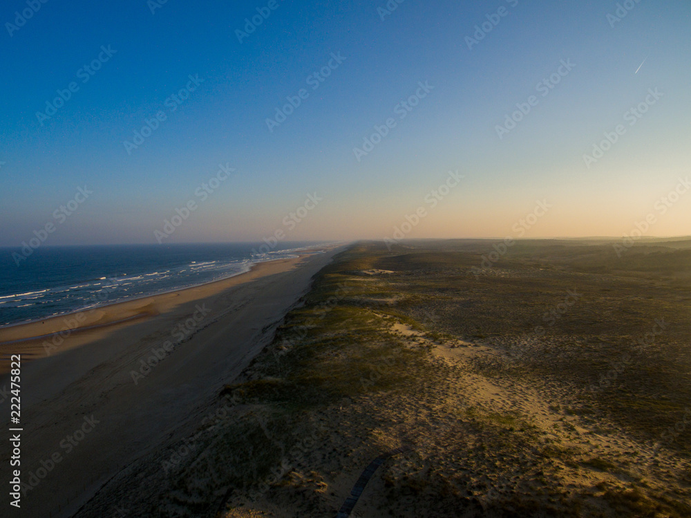 cap ferret sunrise dunes endless sand france aerial drone view