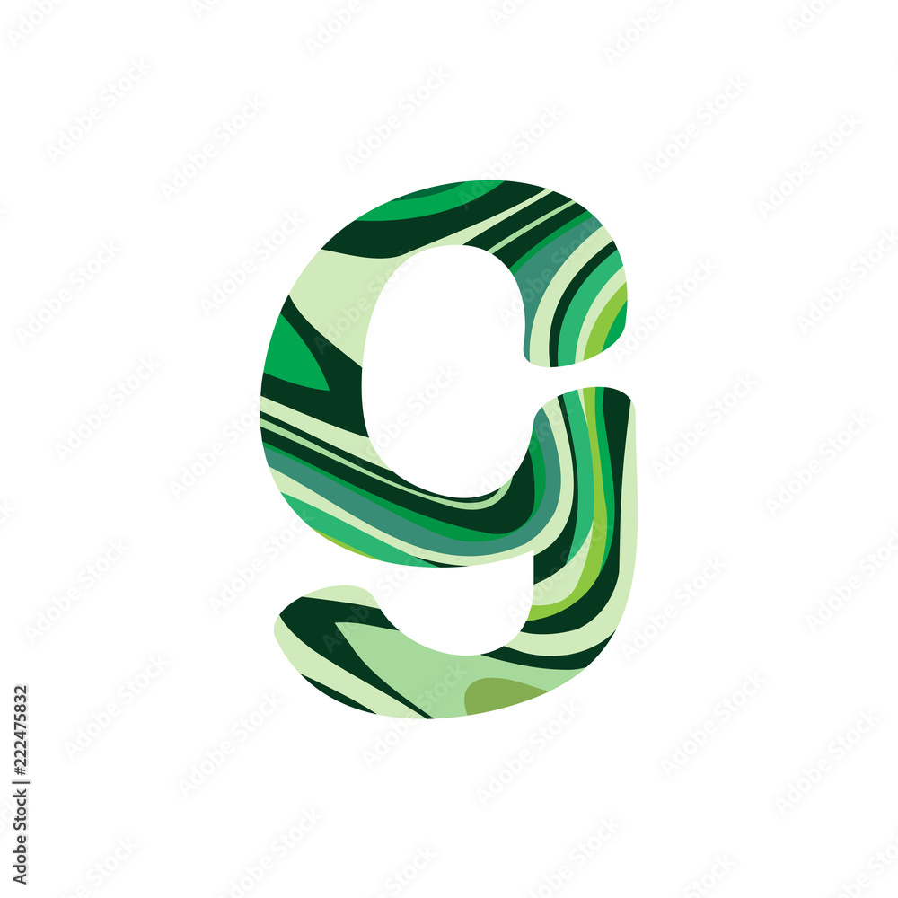 Hand lettering typography. Vector handwritten letter G. Green letter G