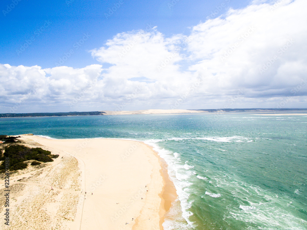 cap ferret bunker france dune de pilar arcachon surfers clean beach vertical view drone