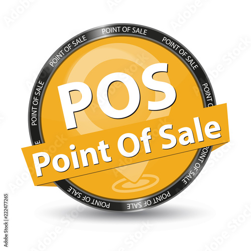 Yellow Glossy Point Of Sale POS Button With Map Pointer - Vector Illustration - Isolated On White Background