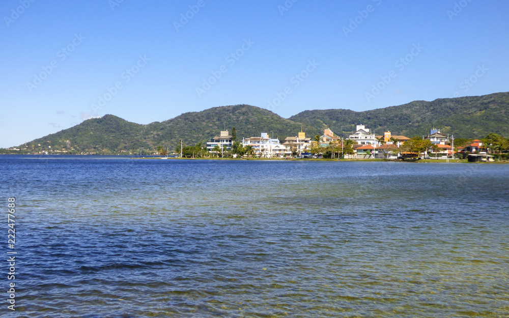 Houses by the water at Lagoa da Conceicao in Florianopolis, Brazil