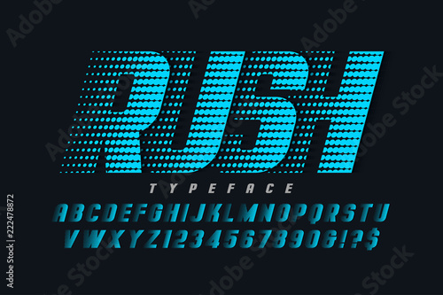 Racing display font design, alphabet, letters and numbers