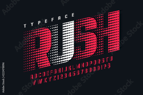 Racing display font design, alphabet, letters and numbers