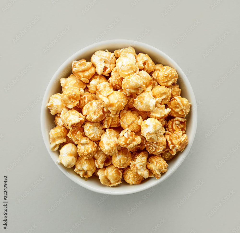 bowl of caramel popcorn bowl of caramel popcorn