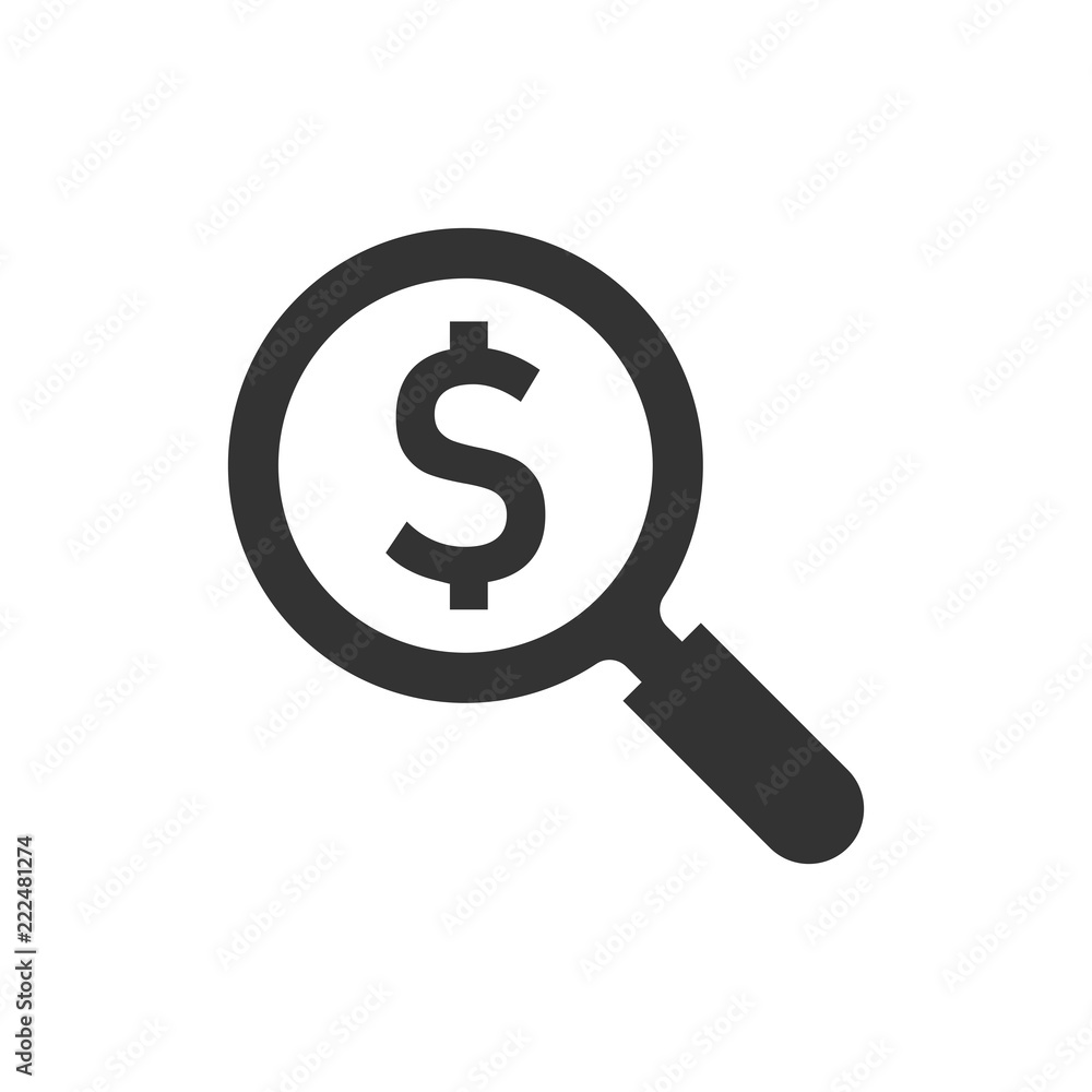 Magnify glass with dollar sign icon in flat style. Loupe, money vector illustration on white isolated background. Search bill business concept. Magnify glass with dollar sign icon in flat style. Loupe, money vector illustration on white isolated background. Search bill business concept.