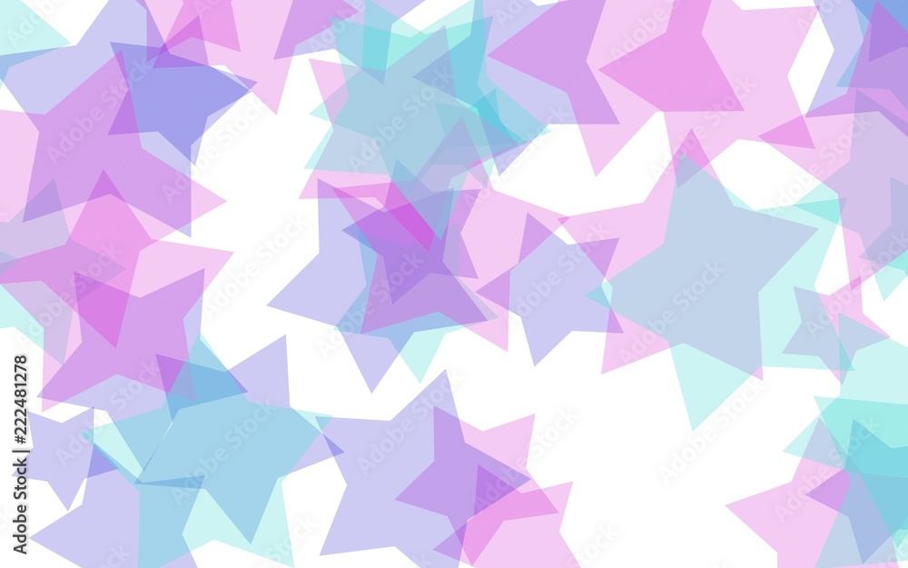 Multicolored translucent stars on a white background. Pink tones. 3D illustration Multicolored translucent stars on a white background. Pink tones. 3D illustration