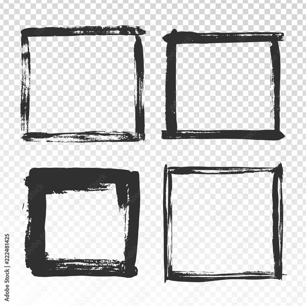 Brush strokes frame. Black grunge square borders, paint brushes photo  frames and hand drawn antique edges texture isolated vector set Stock  Vector | Adobe Stock