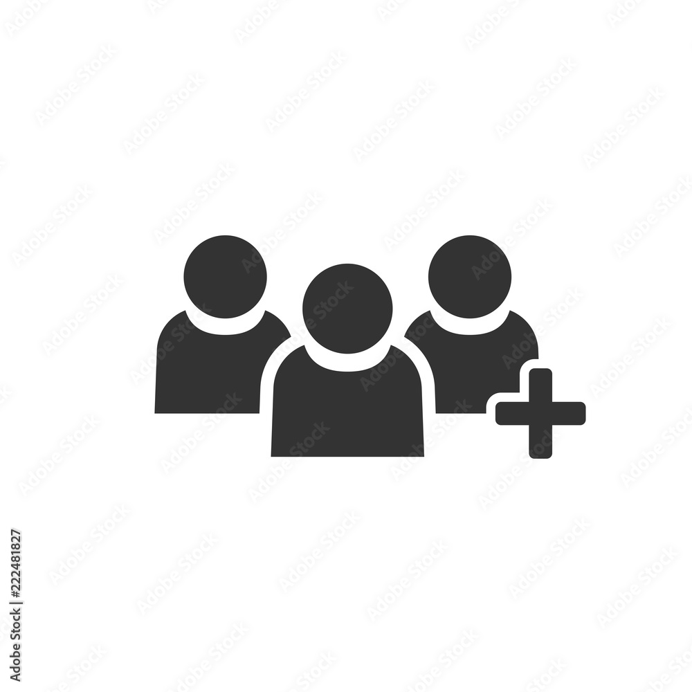 People communication user profile icon in flat style. People with plus vector illustration on white isolated background. Partnership business concept. People communication user profile icon in flat style. People with plus vector illustration on white isolated background. Partnership business concept.