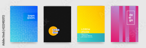 Abstract geometric pattern background with line texture for business brochure cover design. Gradient Pink, orange, purple, blue and green vector banner poster template