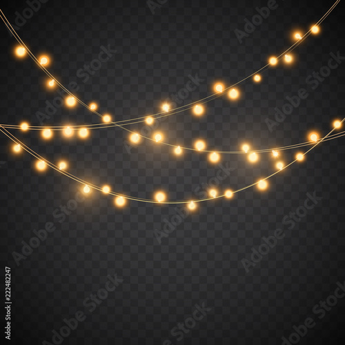 Yellow christmas lights, vector garland illustration