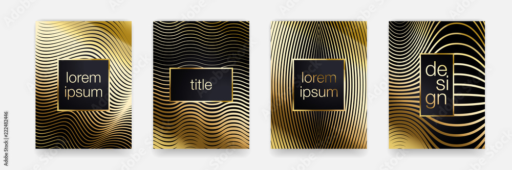 Luxury gold pattern background. Geometric golden line texture. Vector poster banner template set Luxury gold pattern background. Geometric golden line texture. Vector poster banner template set