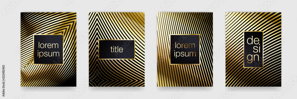 Luxury gold pattern background. Geometric golden line texture. Vector poster banner template set Luxury gold pattern background. Geometric golden line texture. Vector poster banner template set