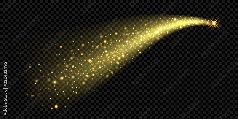 I øvrigt kærtegn Isolere Gold glitter stardust magic trail. Spark light christmas trail wave with  glow star shine on black transparent background. Vector glittering comet  Stock Vector | Adobe Stock