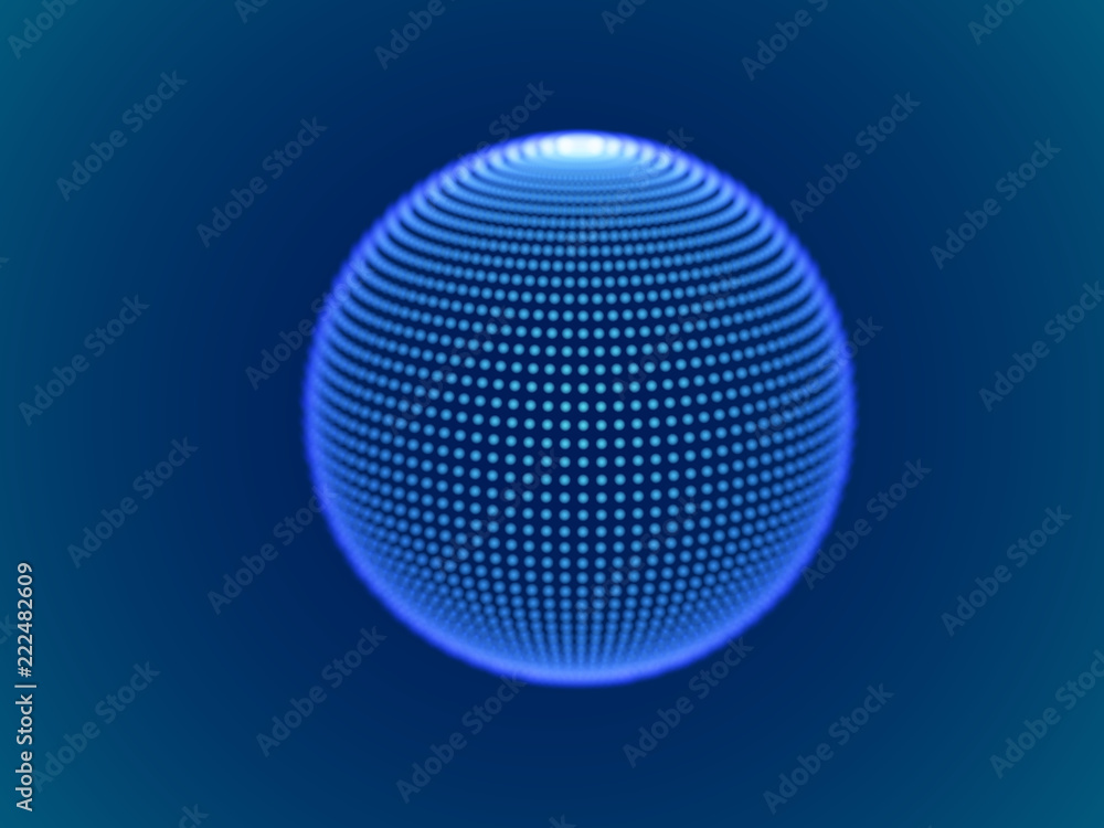 Cyber space concept: 3d digital sphere consisting of glowing particles. Cyber security, big data, data storage visual concept. EPS 10, vector illustration.