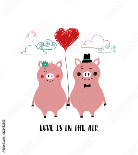 Love Card With Couple Of Pigs.