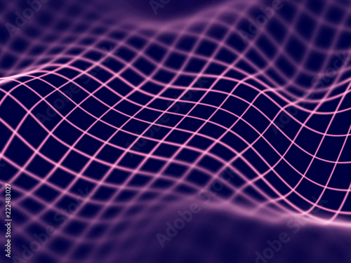 Virtual reality concept: abstract digital landscape grid in cyberspace. 3D wireframe mountain landscape. Background for sci-fi and cyberspace. Visualization of big data. EPS 10 vector illustration.