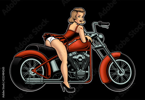 Pin up girl with motorcycle