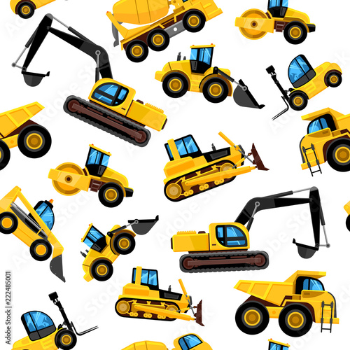 construct machines seamless pattern. heavy machinery vehicles large